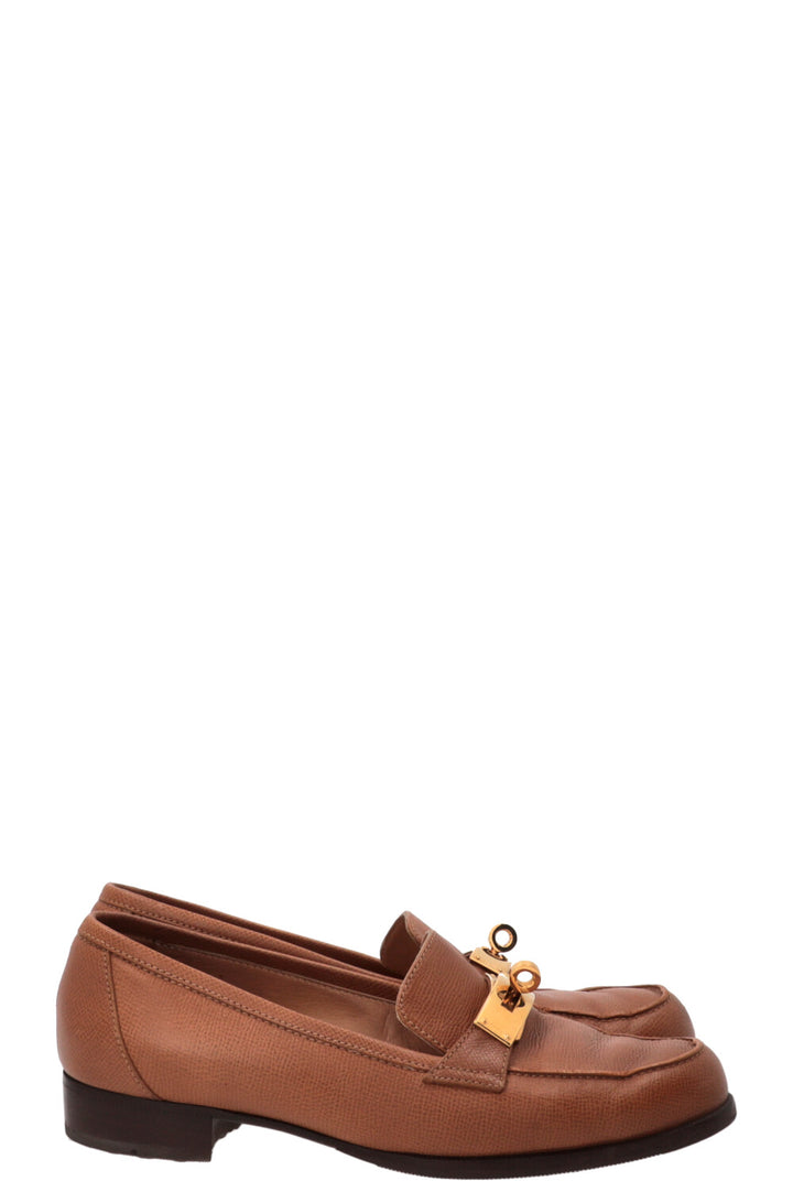 HERMÈS Jules Kelly Lock Loafers Leather Gold