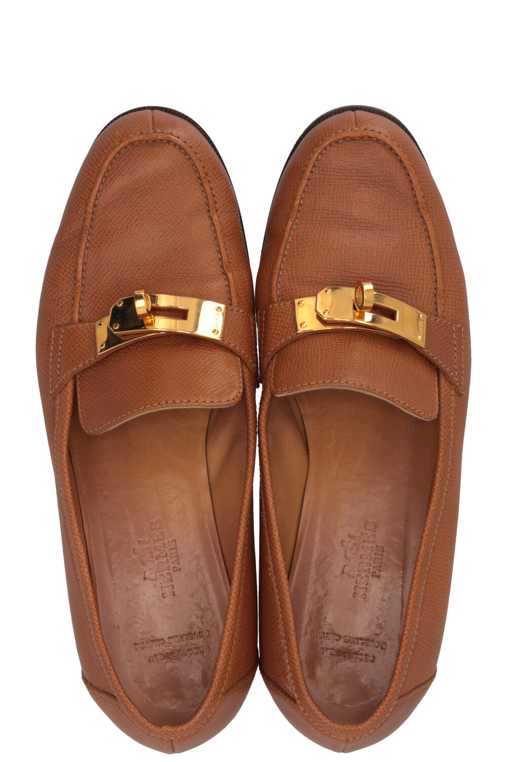HERMÈS Jules Kelly Lock Loafers Leather Gold