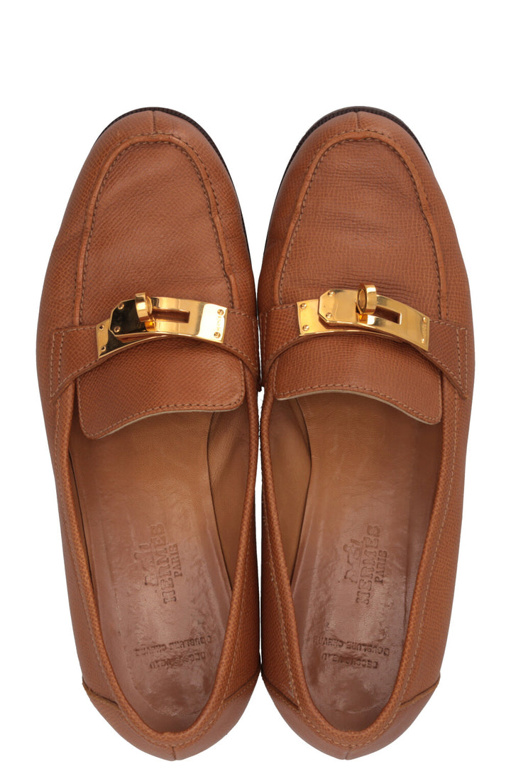 HERMÈS Jules Kelly Lock Loafers Leather Gold