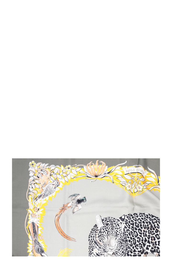 HERMÈS Jungle Love Scarf 90 Silk Grey Multicolor