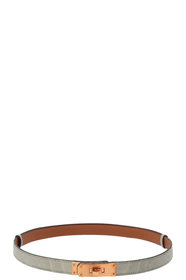 HERMÈS Kelly 18 Belt Rose Gold Alligator Mississippiensis Gris Neve