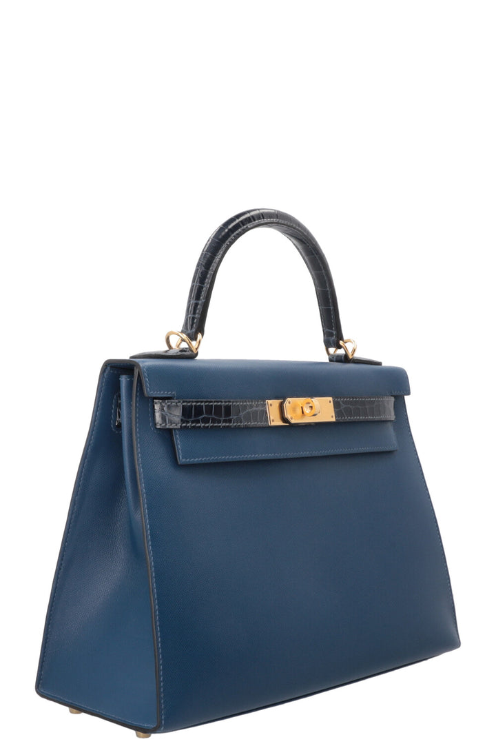 HERMÈS Kelly 28 II Touch Sellier Veau Madame Croco Niloticus Deep Blue Bleu Baltique