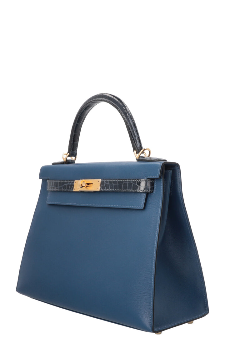 HERMÈS Kelly 28 II Touch Sellier Veau Madame Croco Niloticus Deep Blue Bleu Baltique