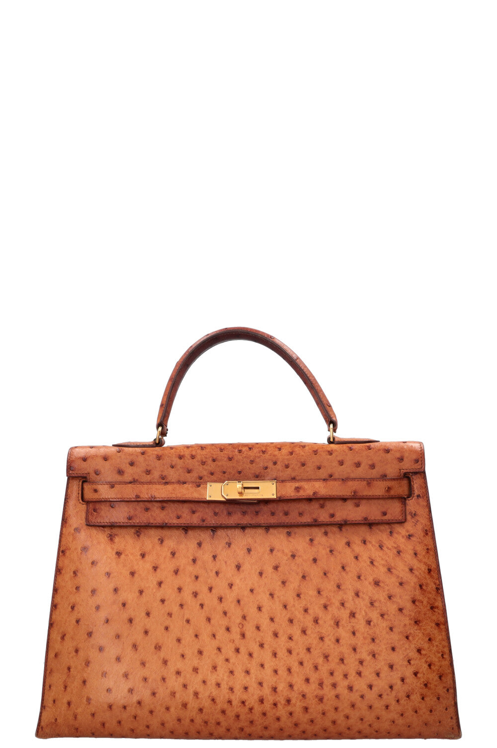 HERMÈS Kelly 32 Sellier Ostrich Leather Noisette
