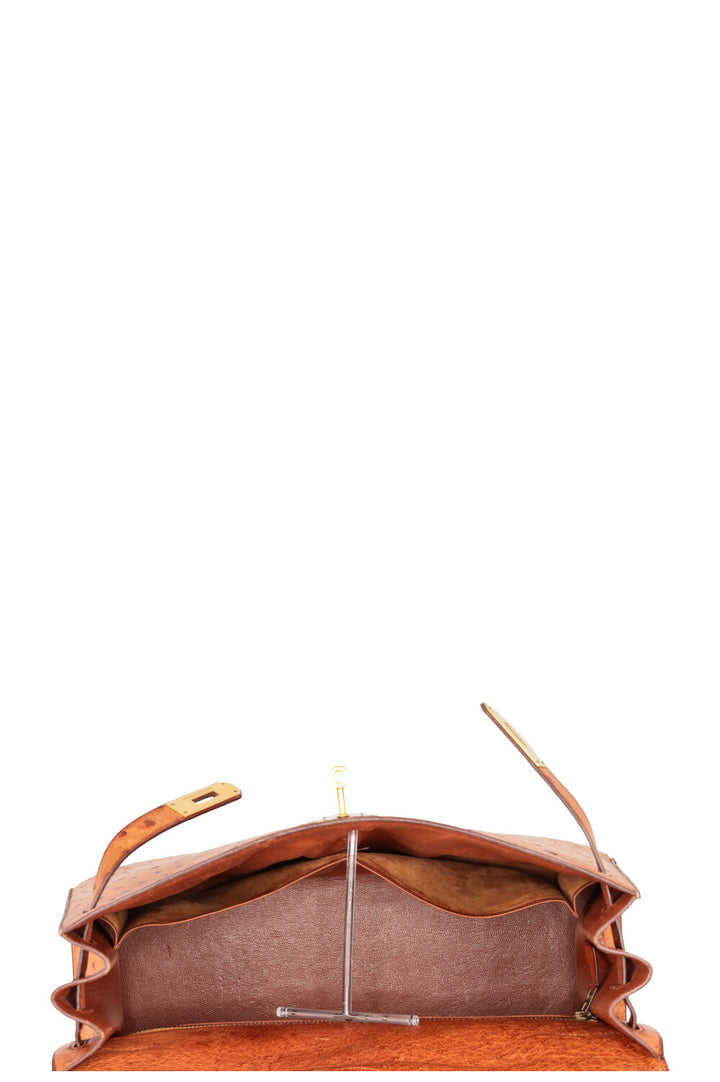 HERMÈS Kelly 32 Sellier Ostrich Leather Noisette