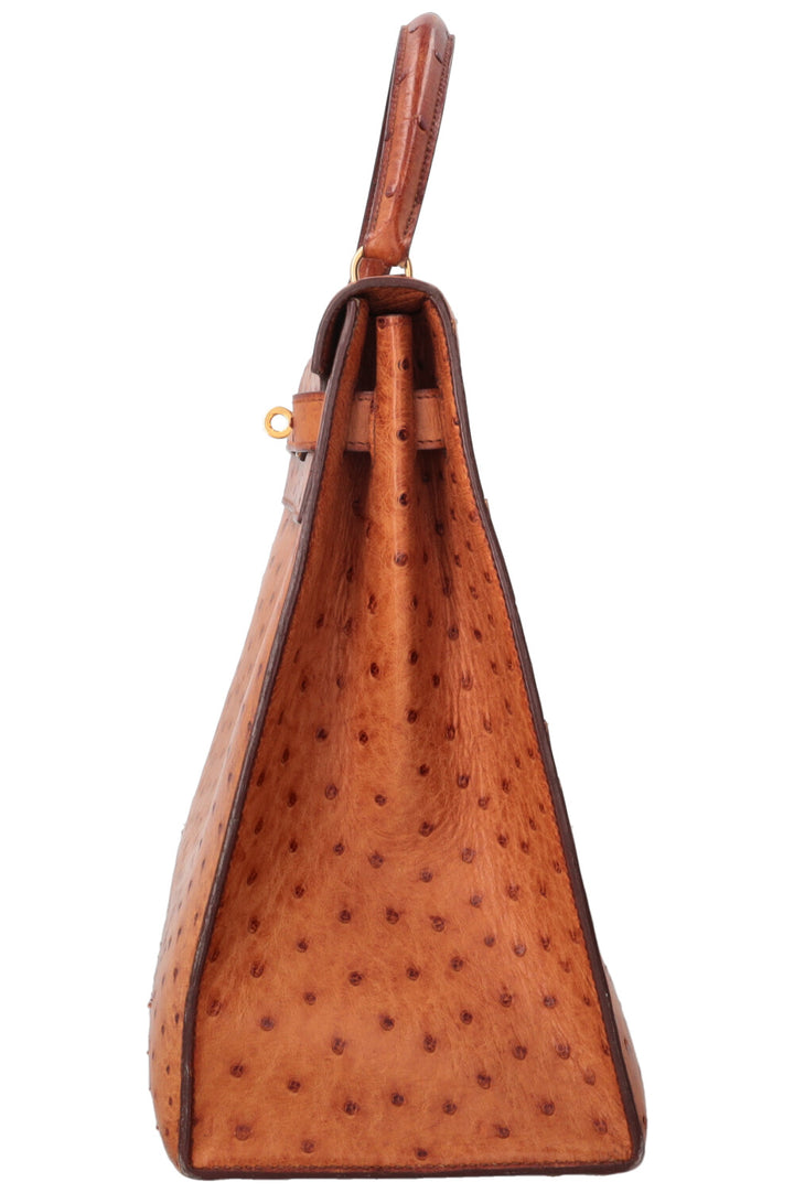 HERMÈS Kelly 32 Sellier Ostrich Leather Noisette