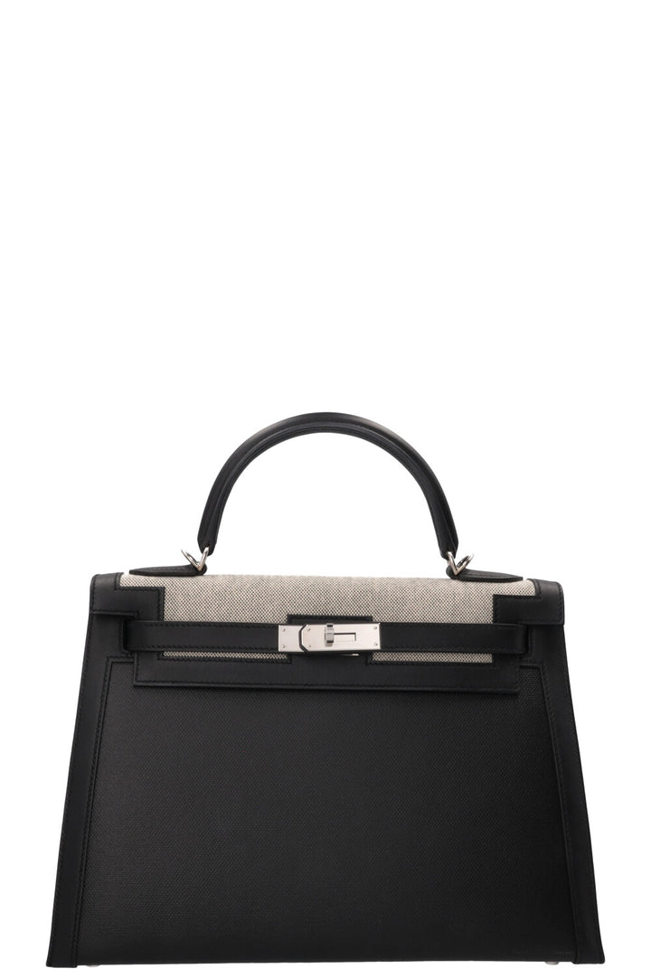 HERMÈS Kelly II Sellier 32 Toile Berline Veau Swift Noir