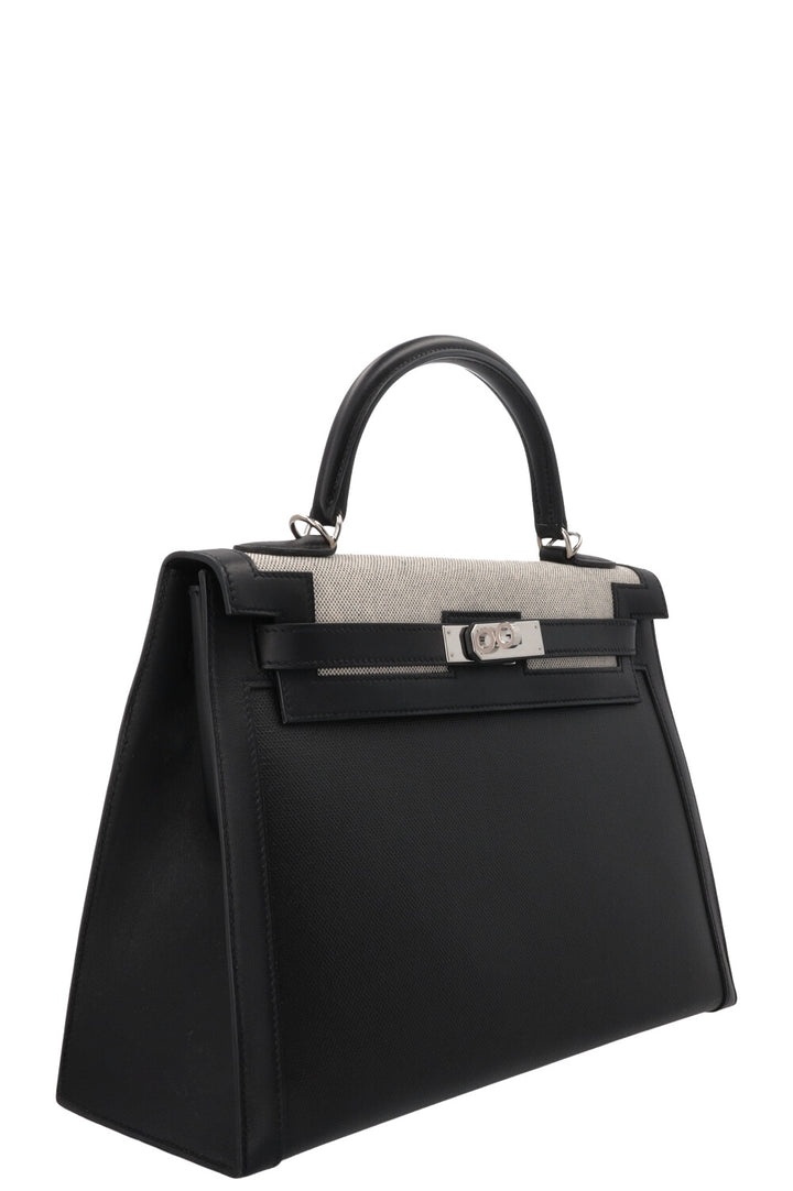 HERMÈS Kelly II Sellier 32 Toile Berline Veau Swift Noir
