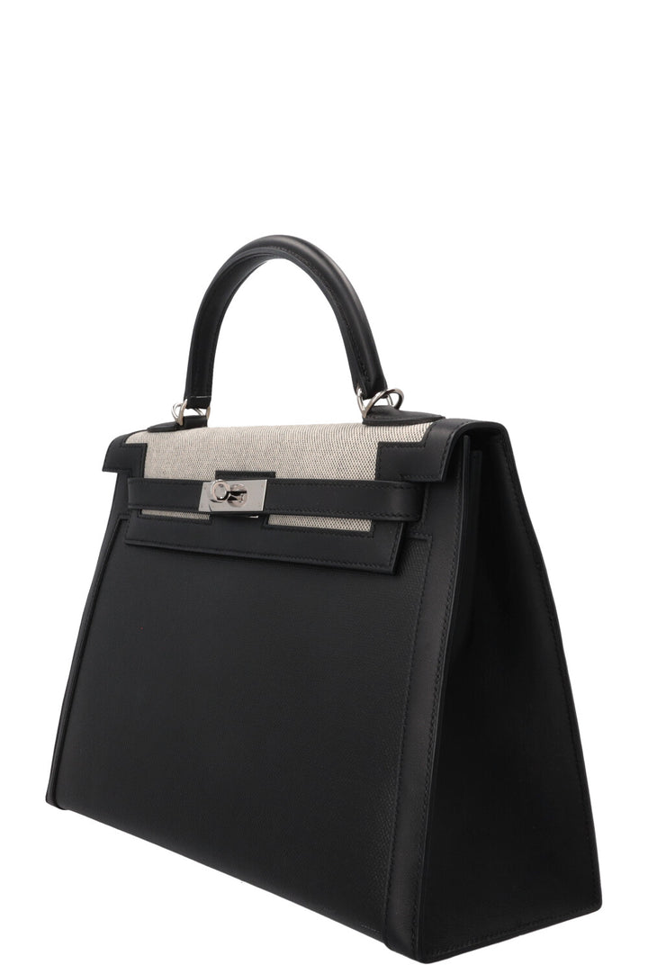 HERMÈS Kelly II Sellier 32 Toile Berline Veau Swift Noir