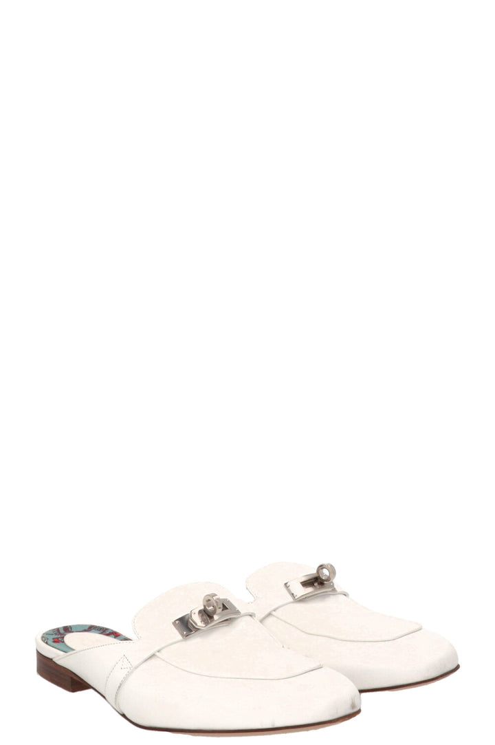 HERMÈS Kelly Oz Mules Leather White