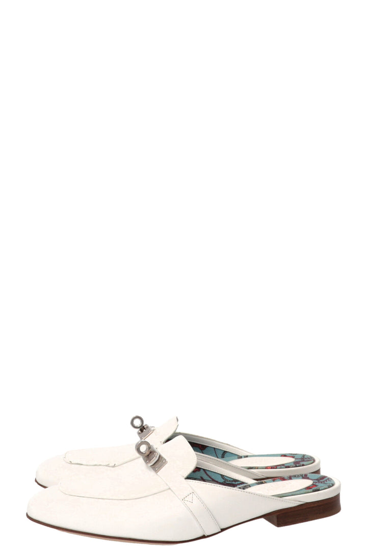 HERMÈS Kelly Oz Mules Leather White