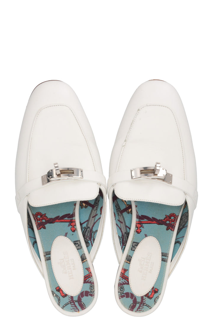 HERMÈS Kelly Oz Mules Leather White