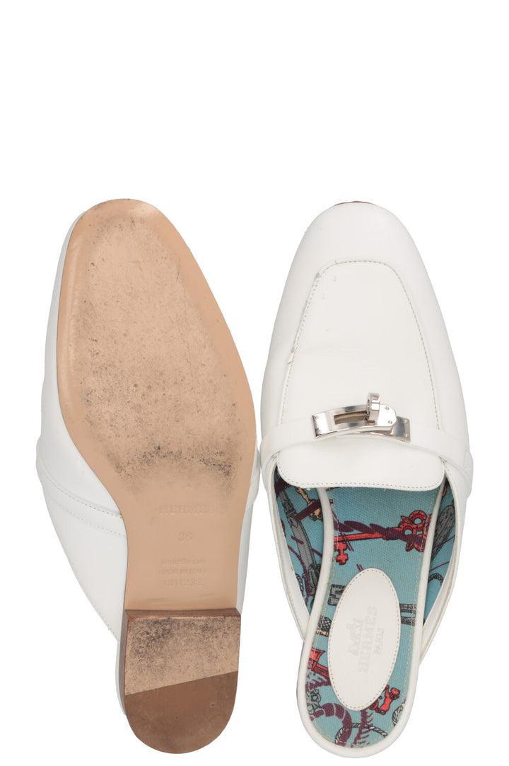 HERMÈS Kelly Oz Mules Leather White