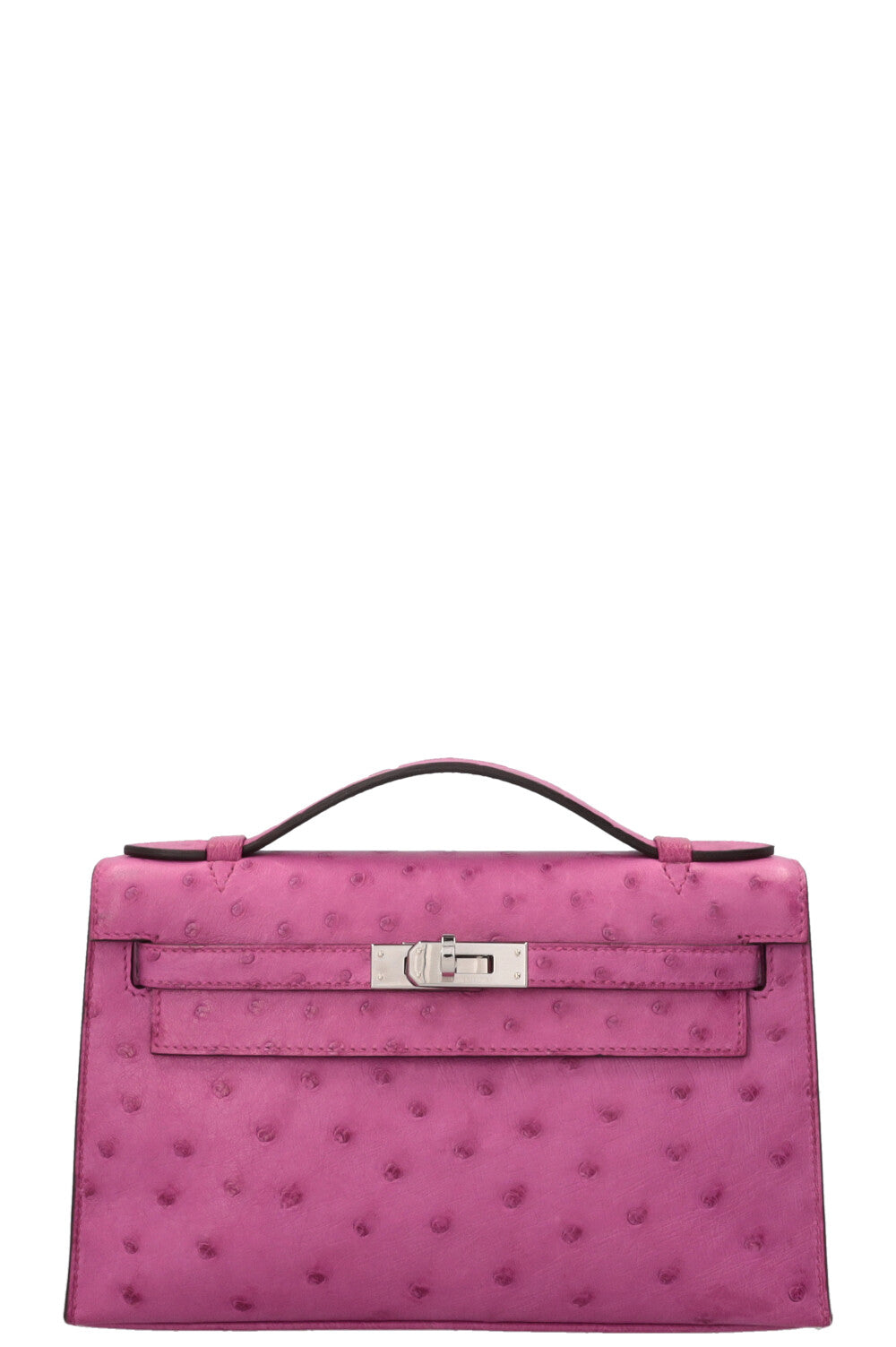 HERMÈS Kelly Pochette en cuir d'autruche Rose Pourpre