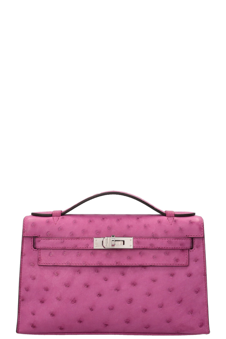HERMÈS Kelly Pochette en cuir d'autruche Rose Pourpre