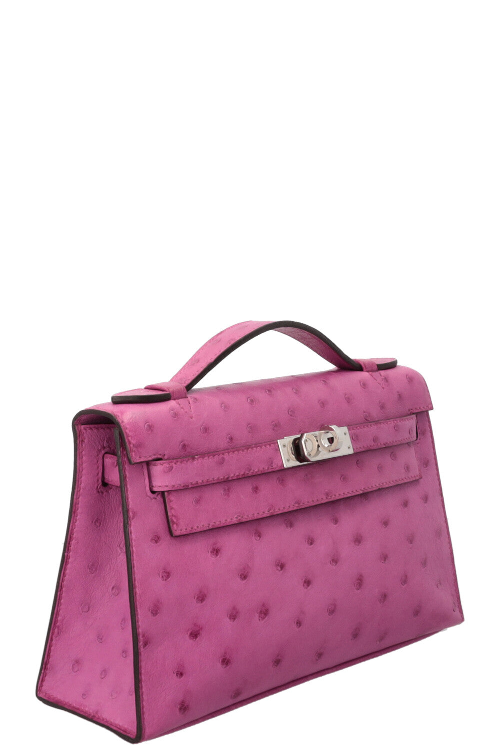 HERMÈS Kelly Pochette en cuir d'autruche Rose Pourpre
