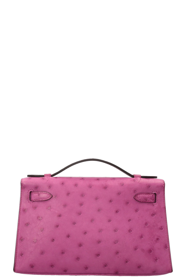HERMÈS Kelly Pochette en cuir d'autruche Rose Pourpre
