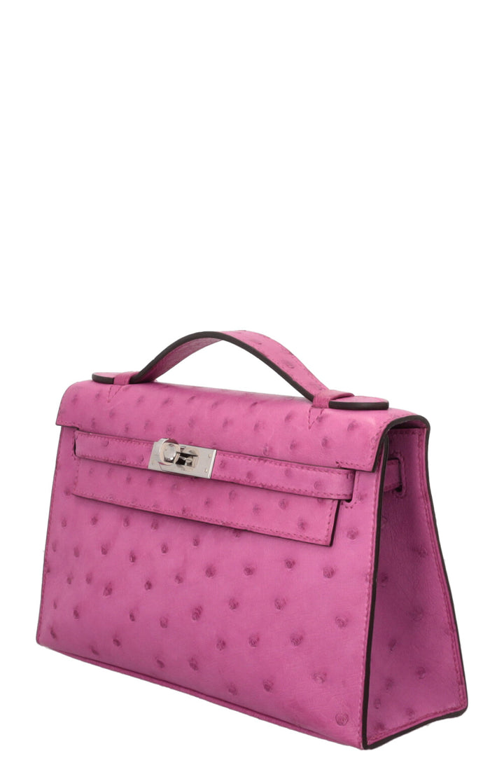 HERMÈS Kelly Pochette en cuir d'autruche Rose Pourpre