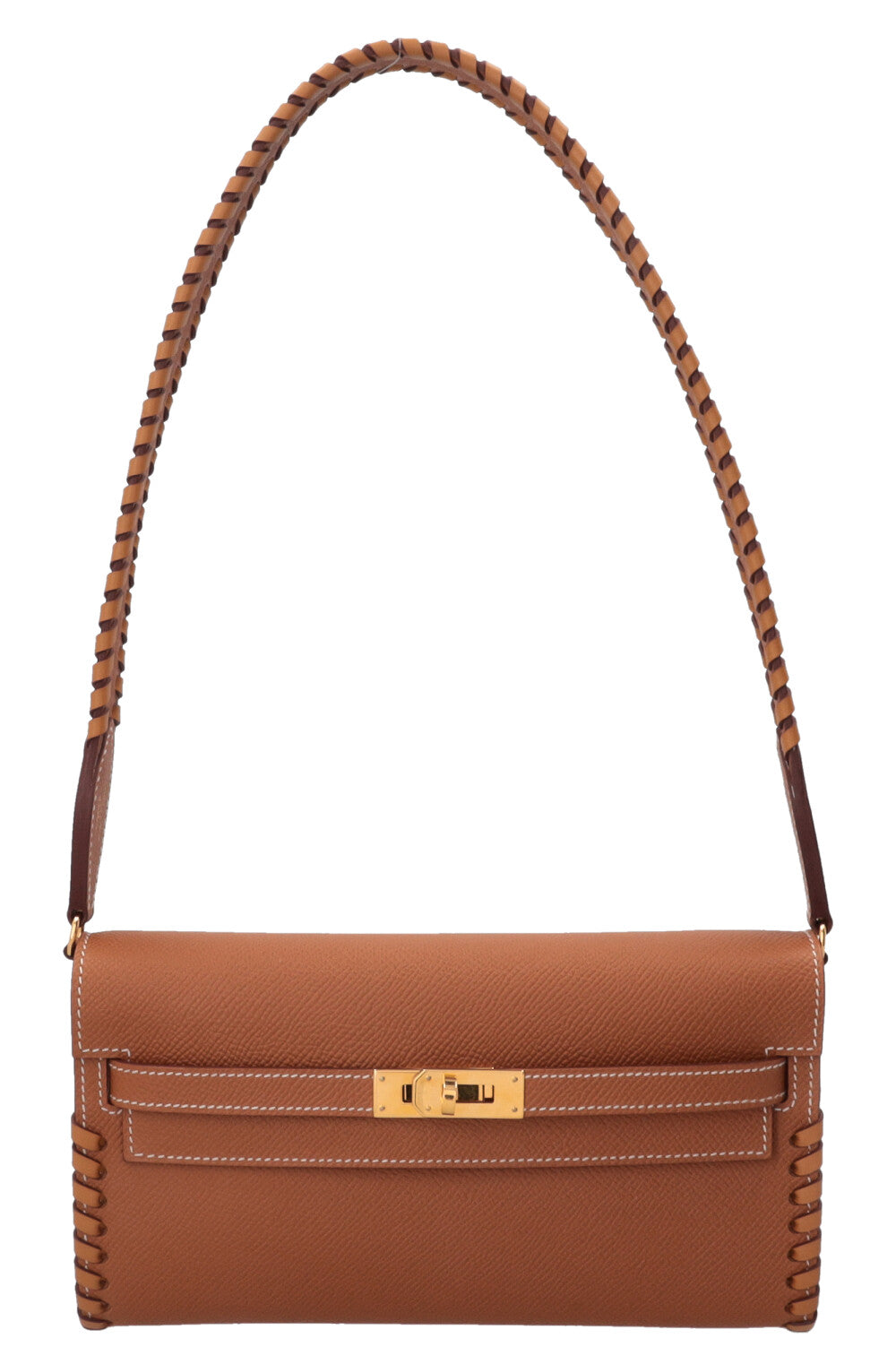 HERMÈS Kelly To Go Tressage en cuir Epsom Gold Sésame