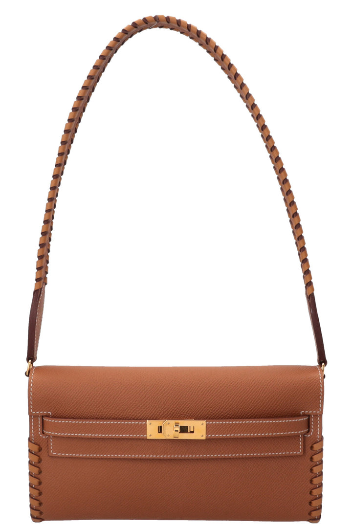 HERMÈS Kelly To Go Tressage en cuir Epsom Gold Sésame