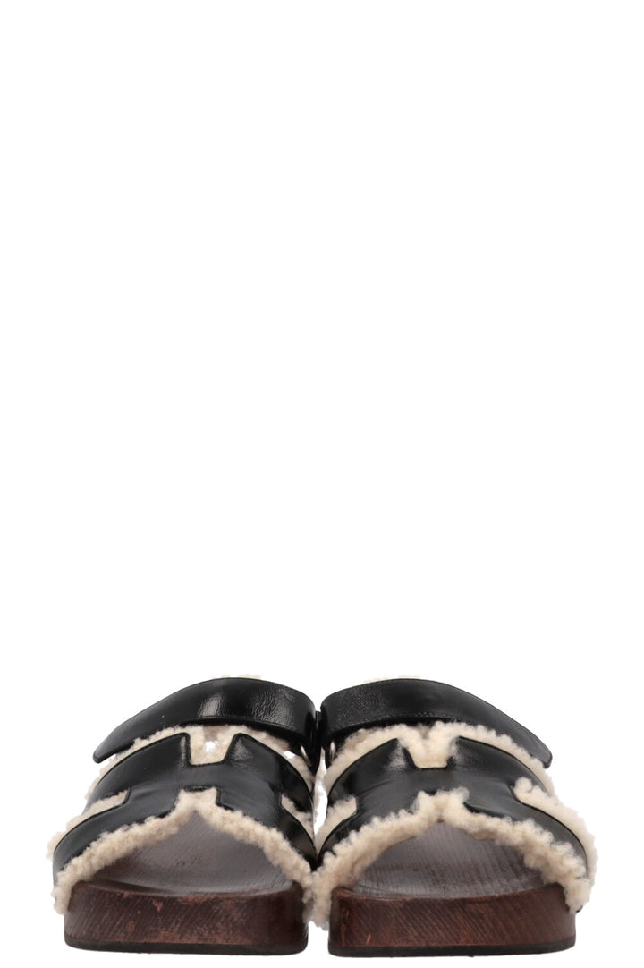 HERMÈS Kos Shearling Clogs Leather Black
