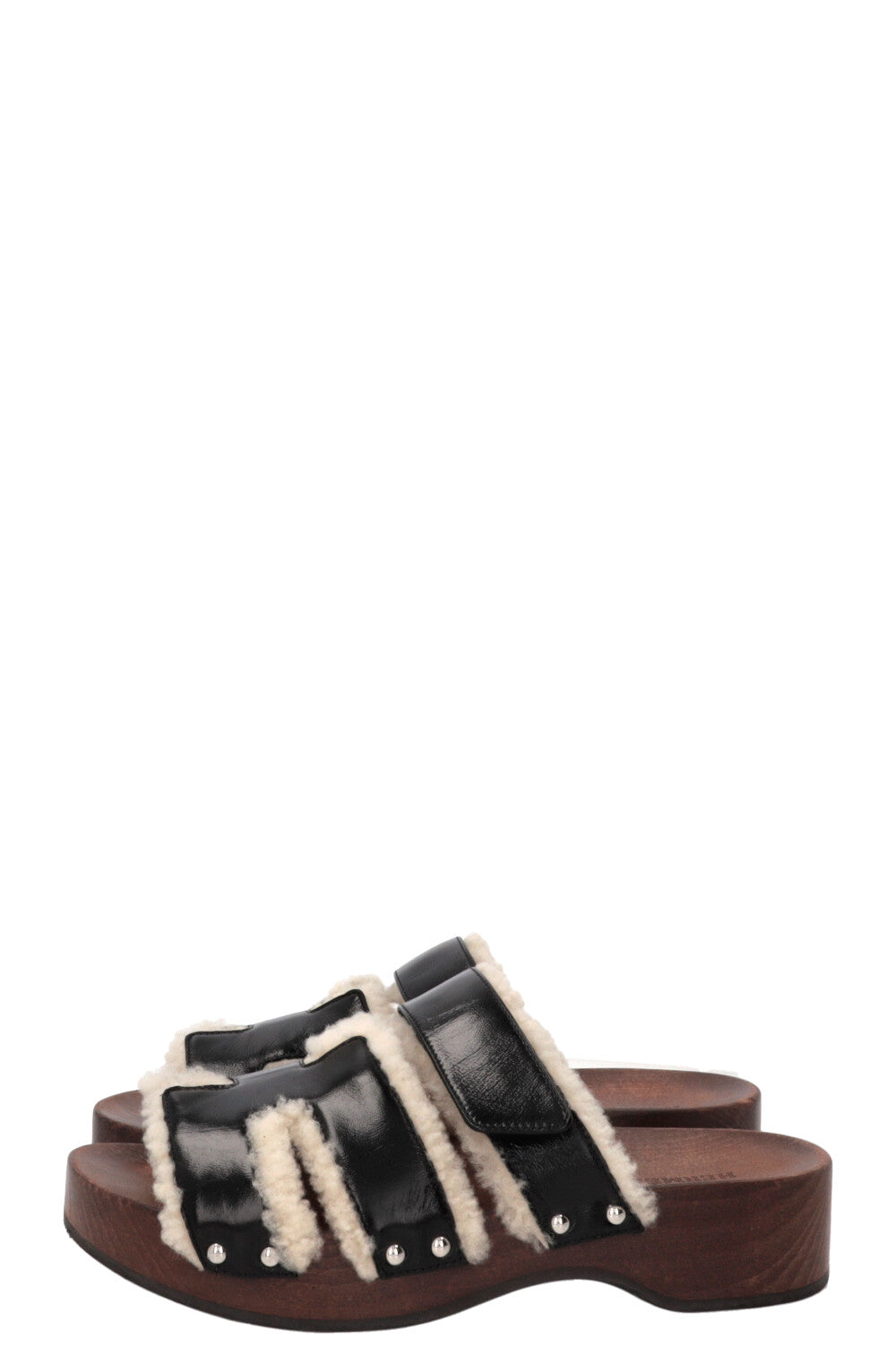 HERMÈS Kos Shearling Clogs Leather Black