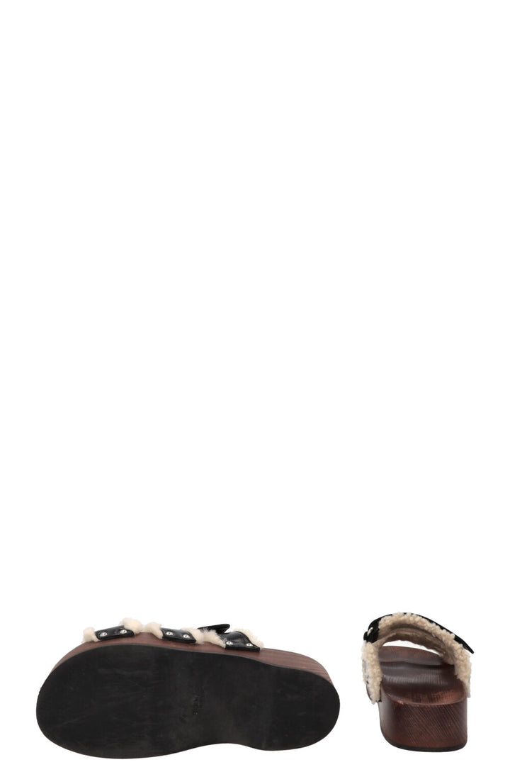 HERMÈS Kos Shearling Clogs Leather Black