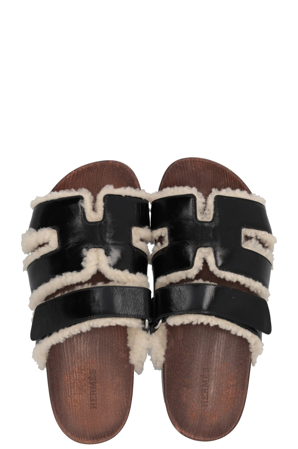 HERMÈS Kos Shearling Clogs Leather Black