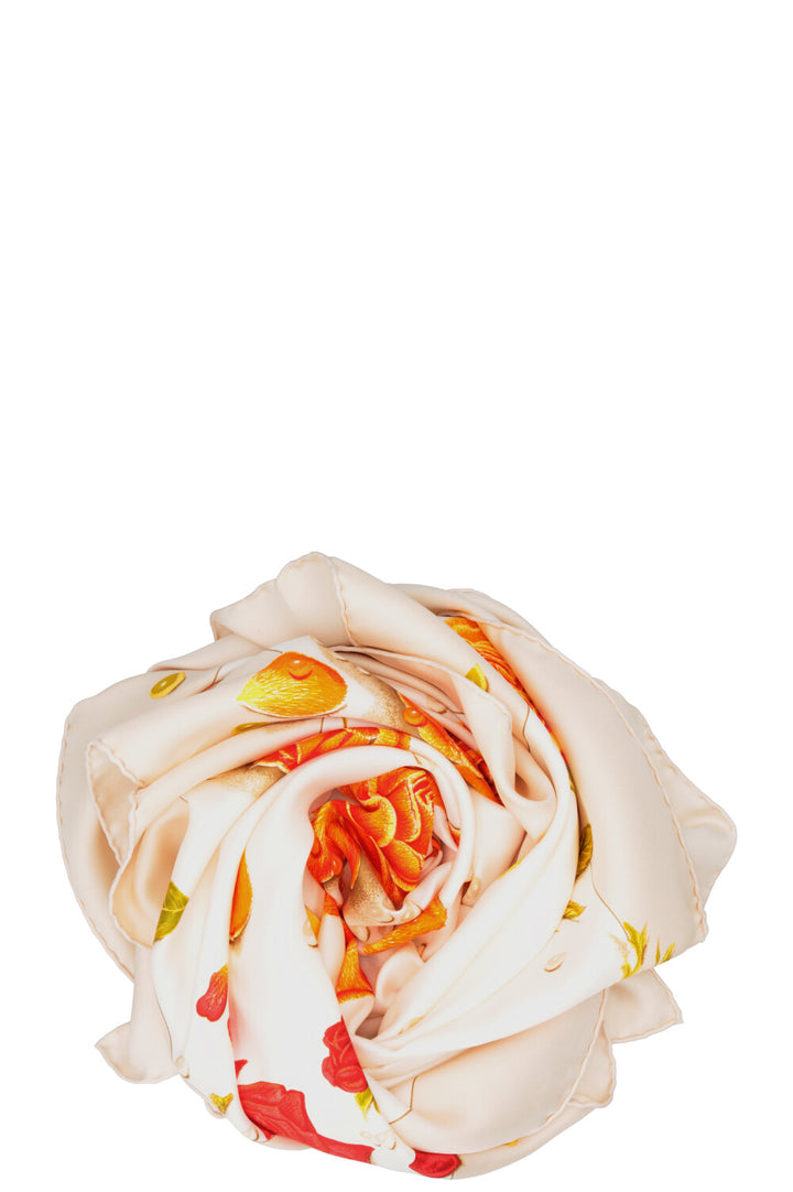 HERMÈS La Rosée Carré 90 Silk Beige White Red