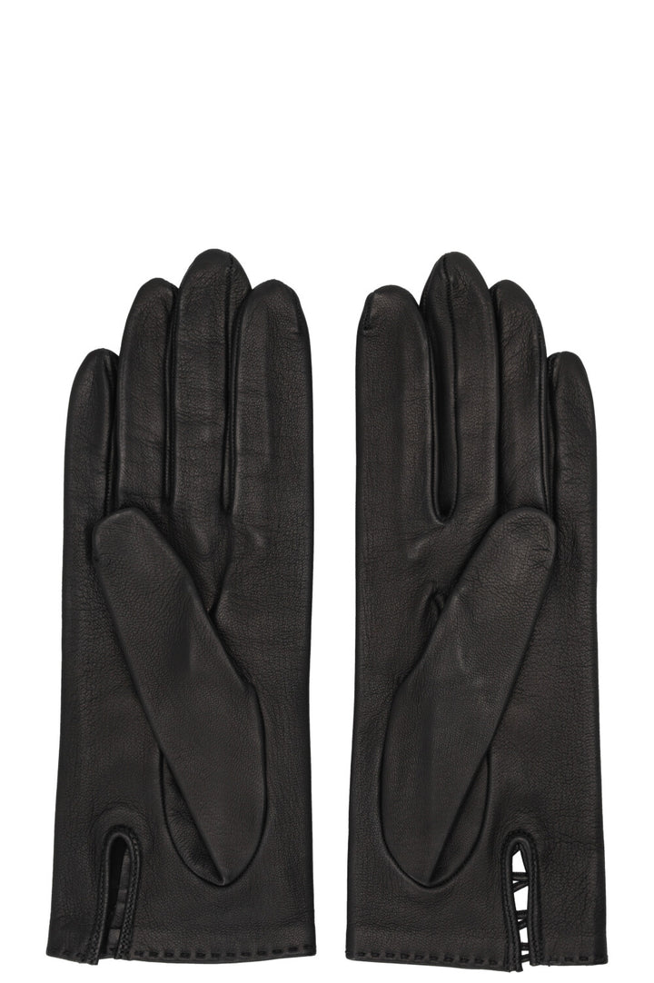 HERMÈS Lace Up Bow Gloves Leather Black