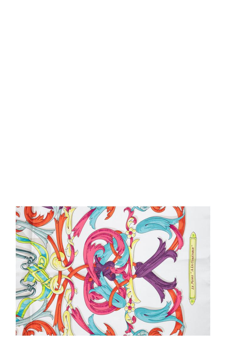 HERMÈS Le Mors A La Connetable 90 Scarf Silk White