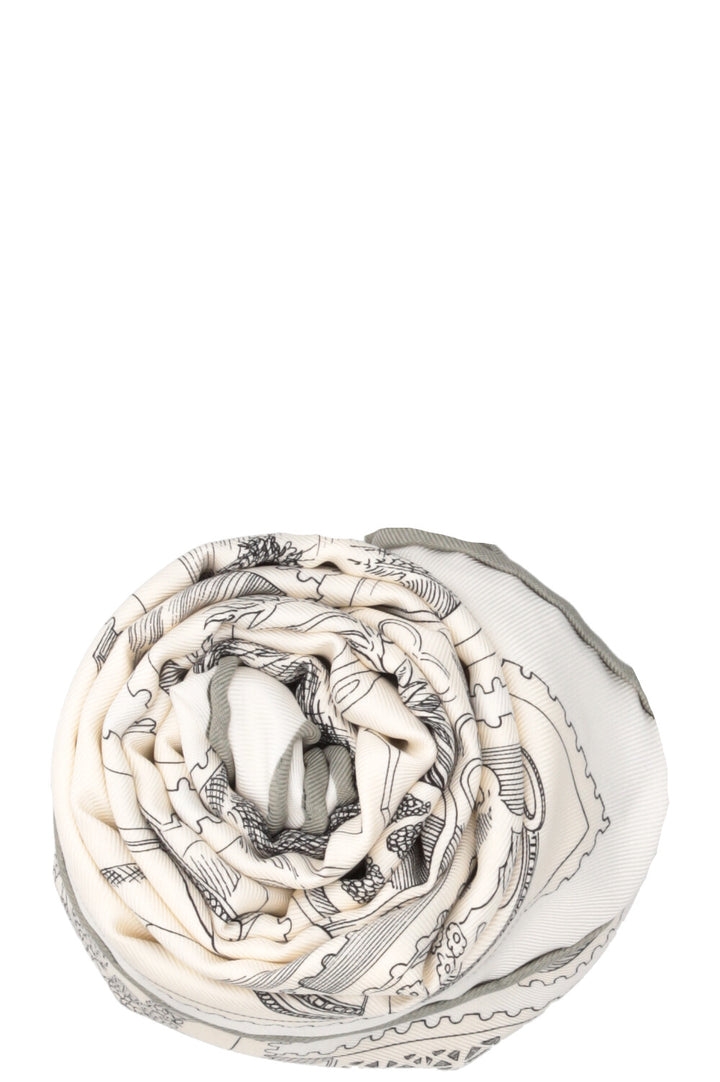 HERMÈS Le Philatèliste Du Faubourg 90 Carrè Silk White