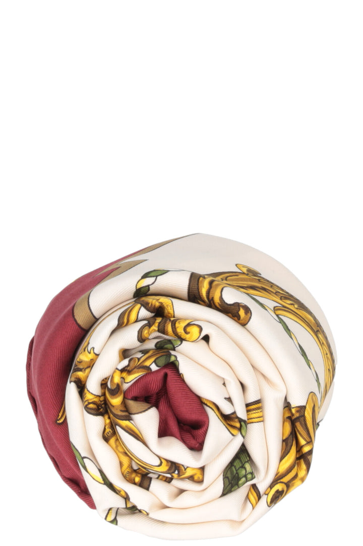 HERMÈS Les Clés Carré 90 Silk Bordeaux Ivory