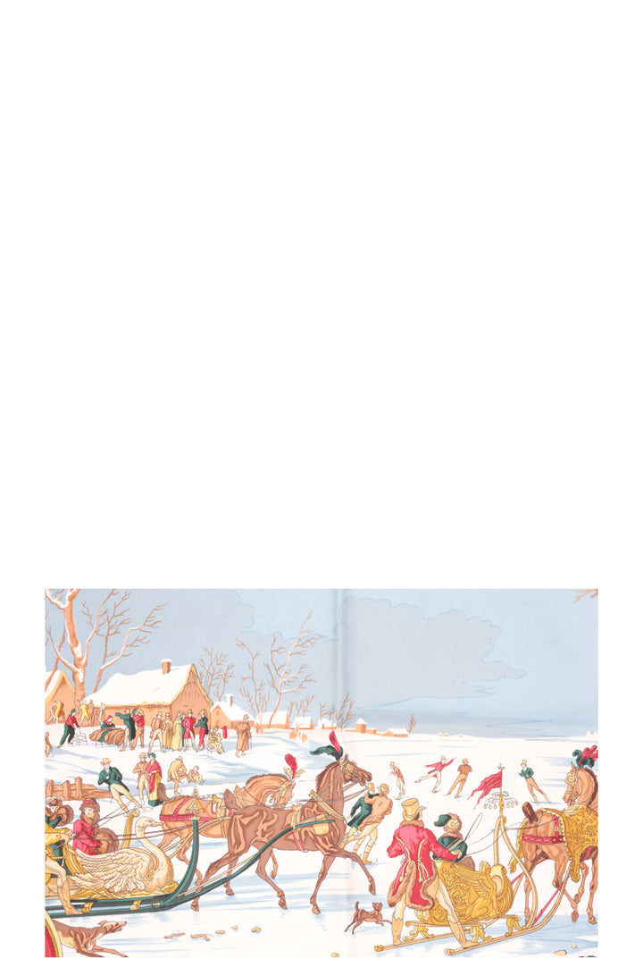 HERMÈS Les Plaisirs Du Froid Carré 90 Silk Red