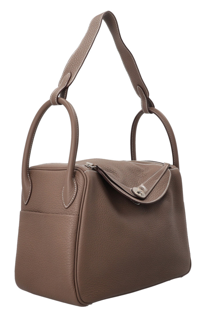 HERMÈS Lindy 30 Clemence Étoupe Palladium