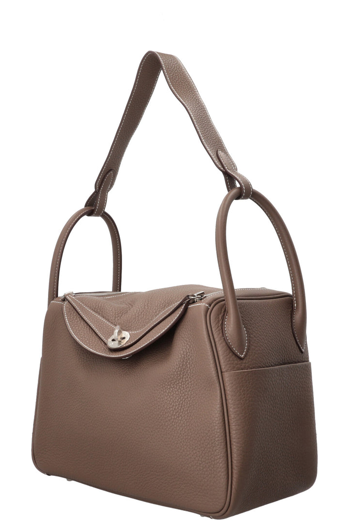 HERMÈS Lindy 30 Clemence Étoupe Palladium