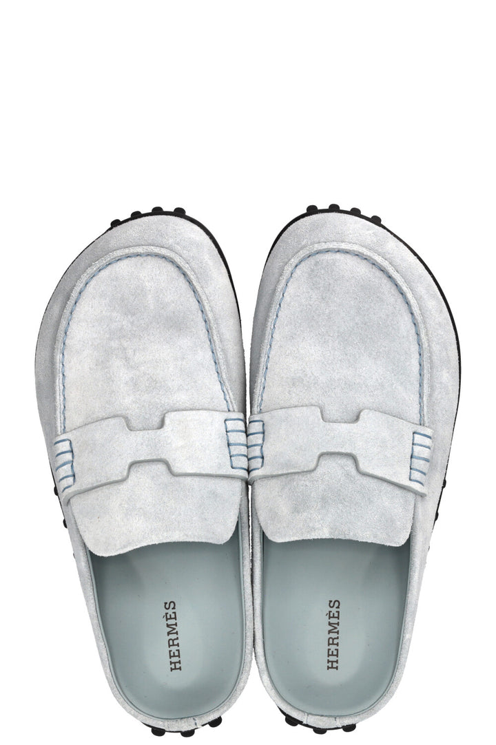 HERMÈS Mix Mules Suede Bleu Glacier