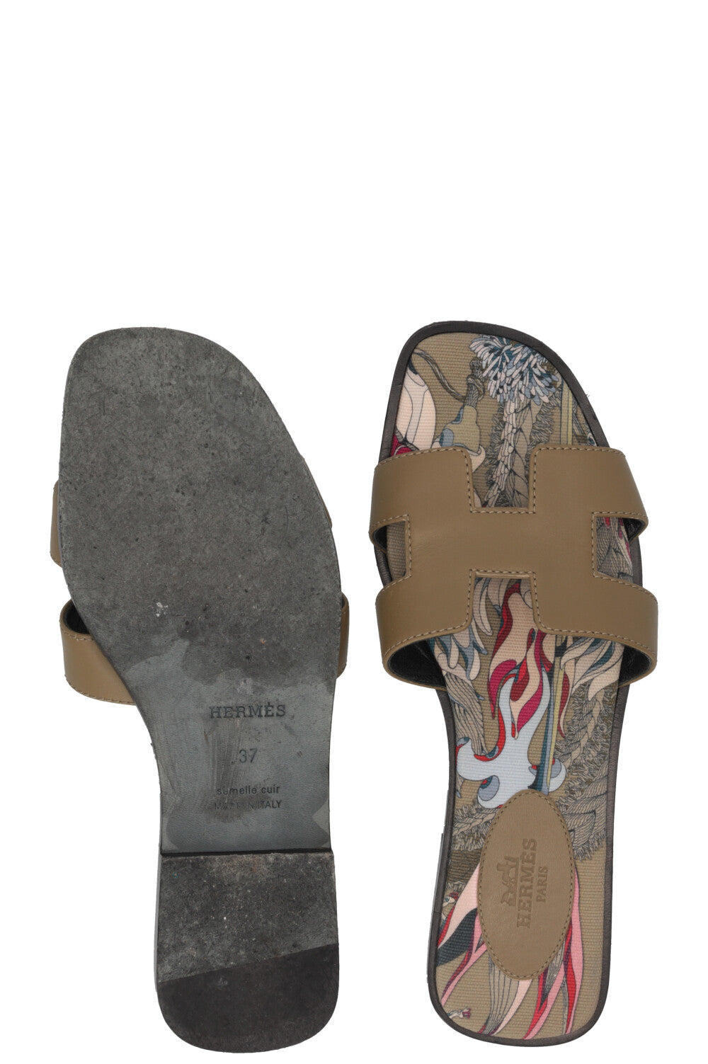 HERMÈS Oran Sandals Leather Khaki