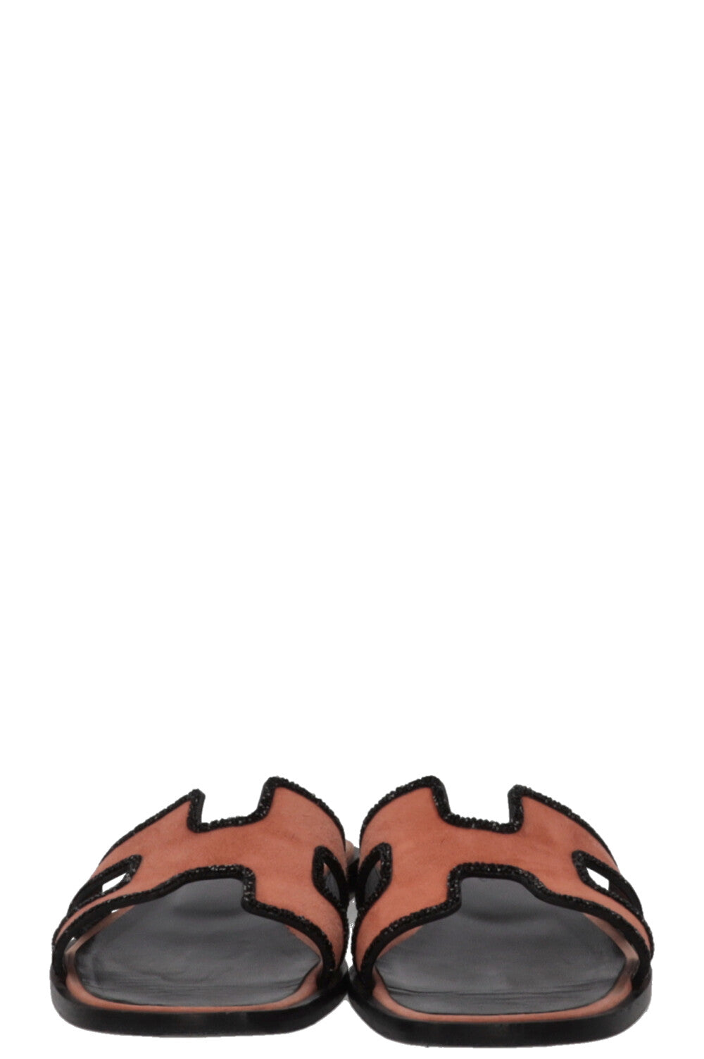 HERMÈS Oran Sandals Suede Glitter Orange Black