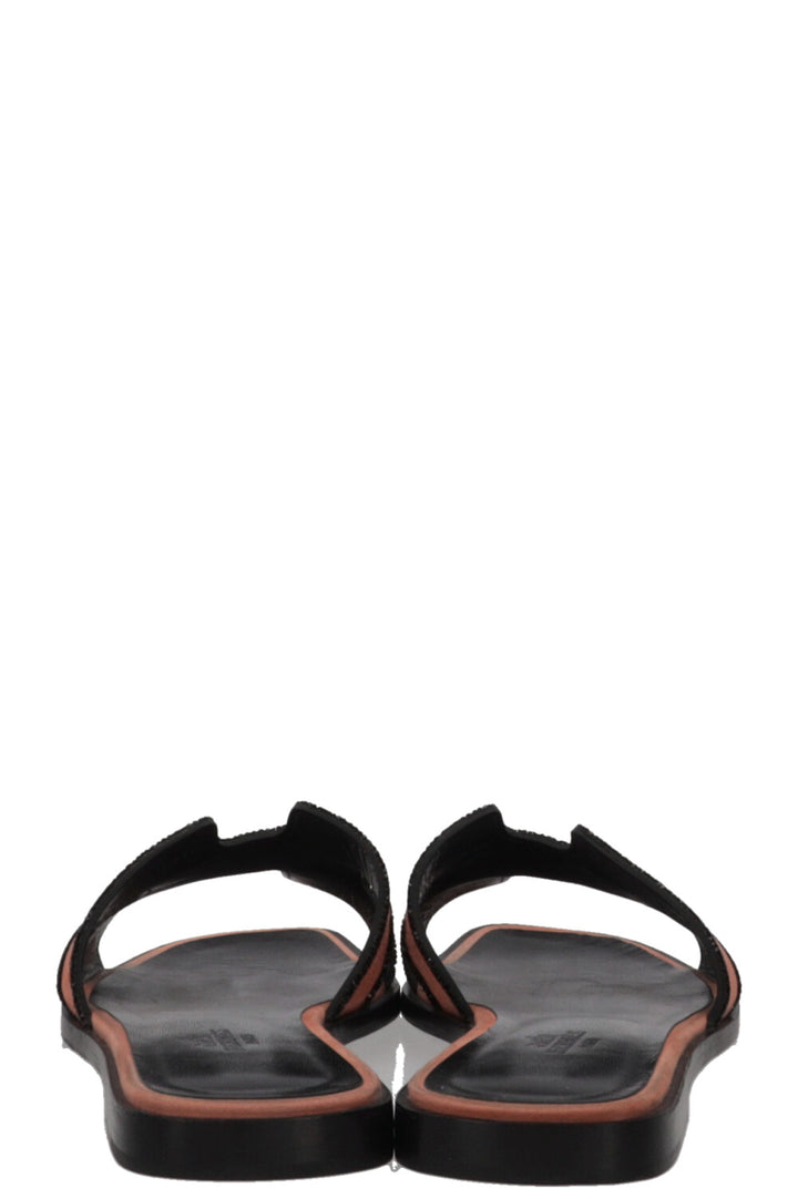 HERMÈS Oran Sandals Suede Glitter Orange Black