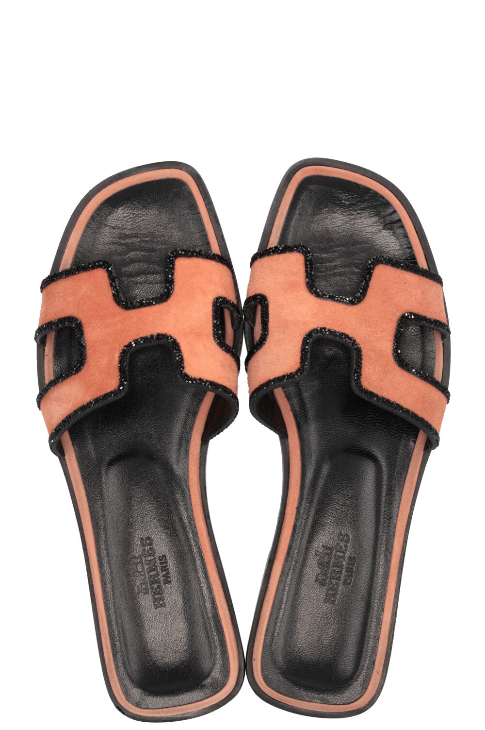 HERMÈS Oran Sandals Suede Glitter Orange Black