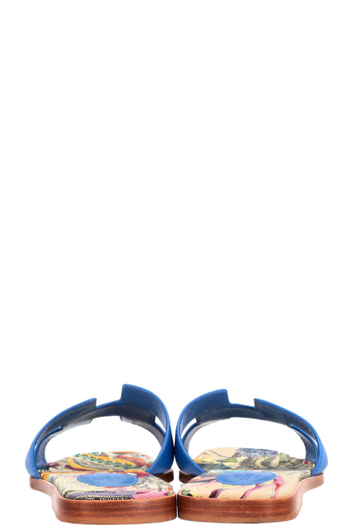 HERMÈS Oran Zanzibar Slides Leather Blue