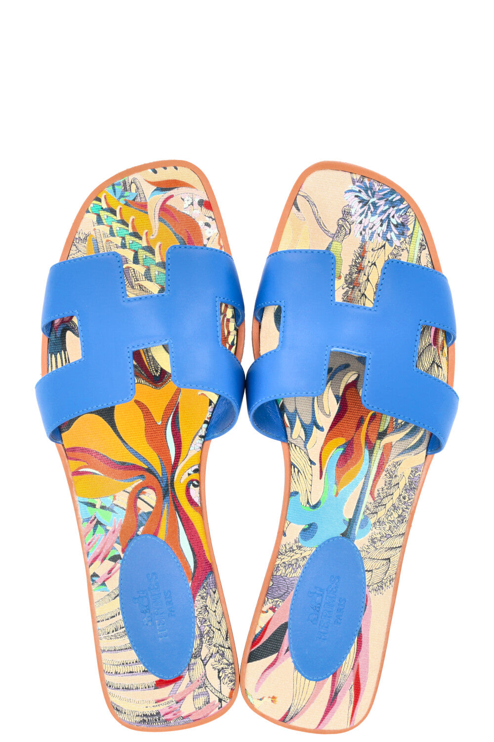 HERMÈS Oran Zanzibar Slides Leather Blue