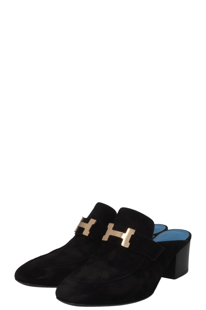 HERMÈS Paradise Mules Heels Suede Black