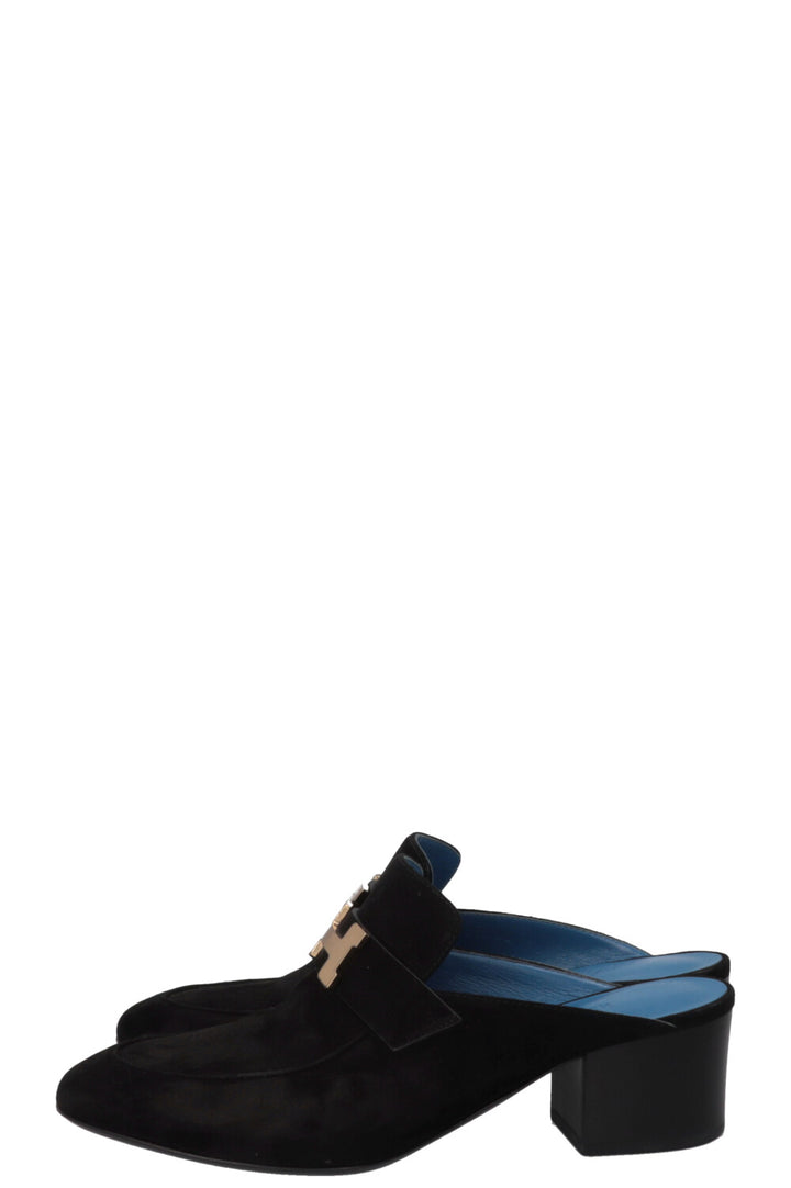 HERMÈS Paradise Mules Heels Suede Black