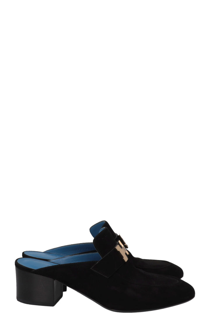 HERMÈS Paradise Mules Heels Suede Black
