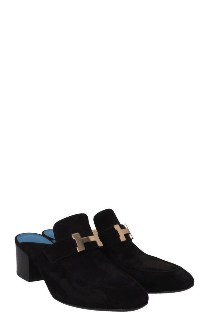 HERMÈS Paradise Mules Heels Suede Black