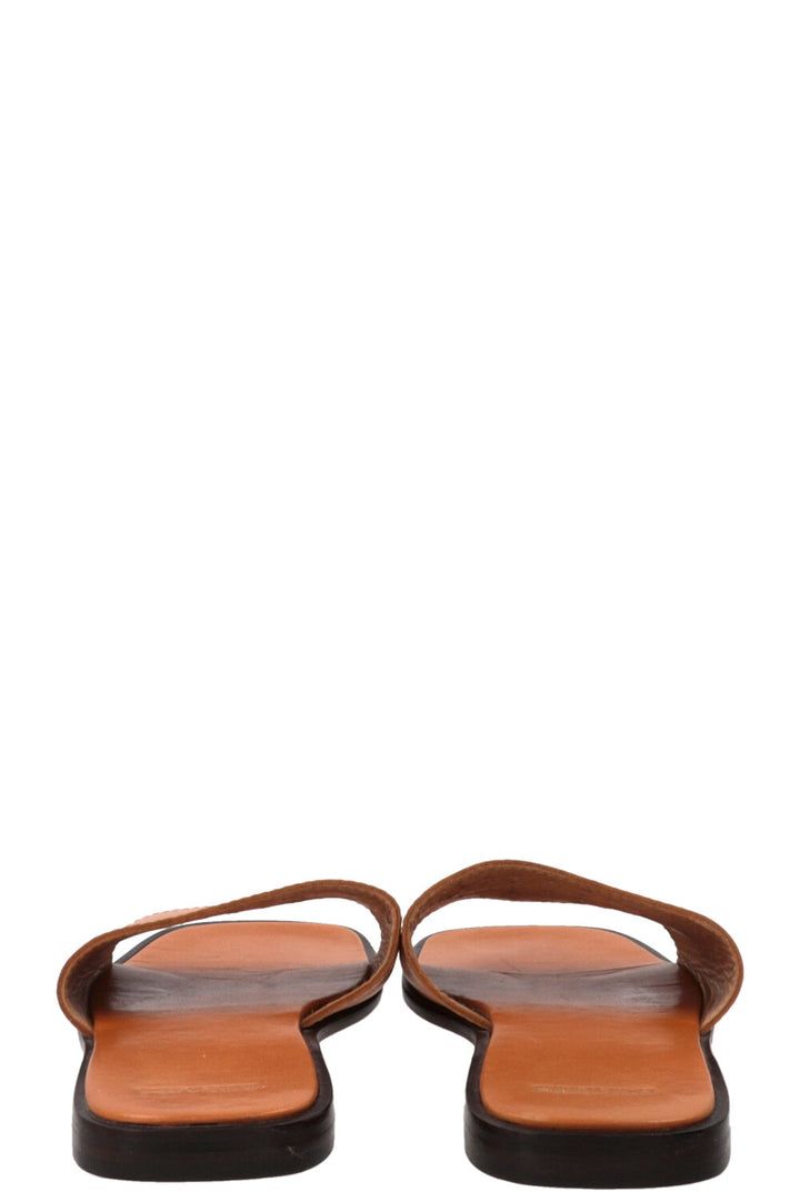 HERMÈS Perforated Logo Slides Leather Brown