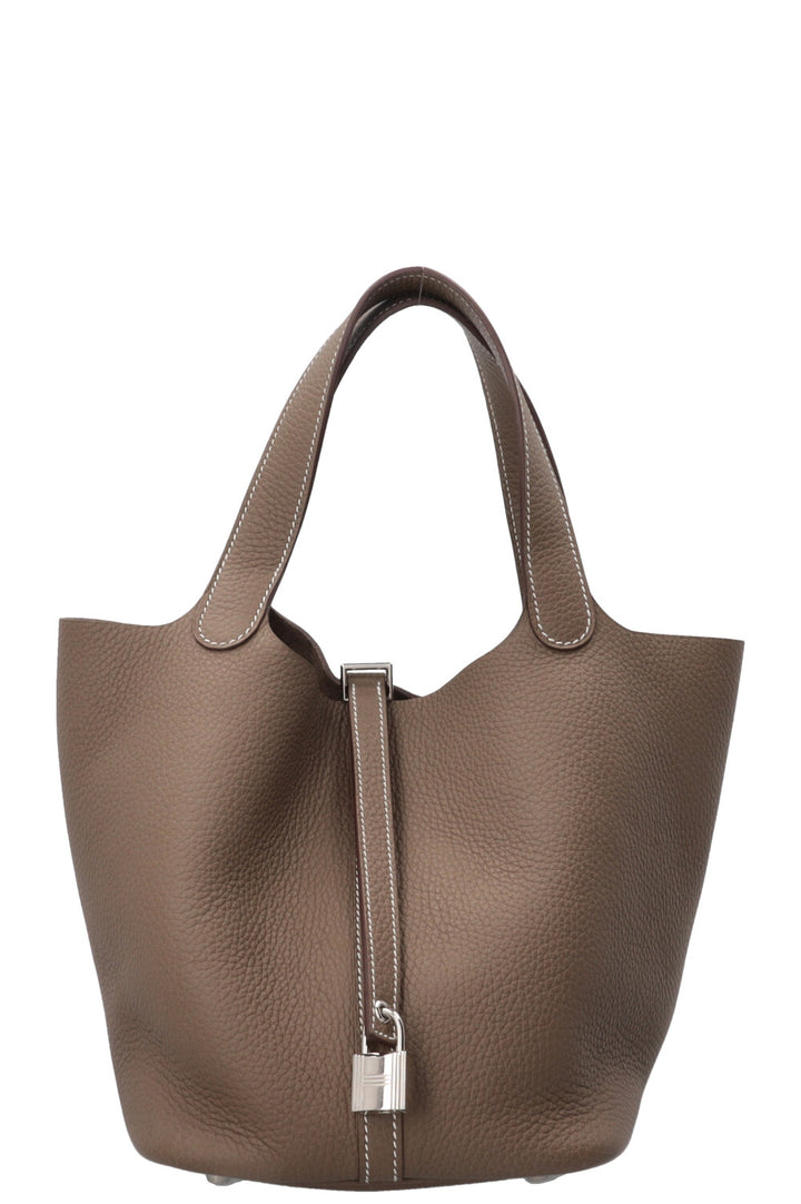 HERMÈS Picotin 22 Clemence Leather Etoupe