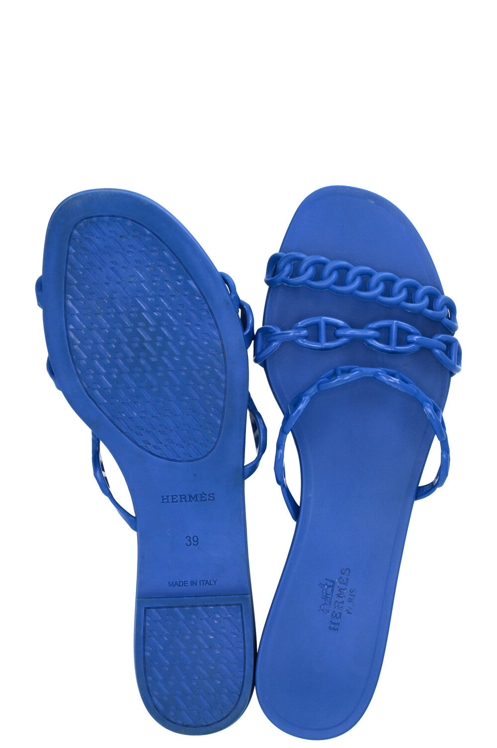 HERMÈS Rivage Chaine d'Ancre Slides Rubber Blue
